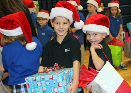 Boys prepping gifts for service project